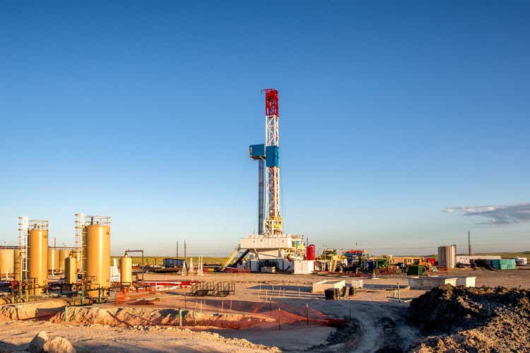 Fracking Fracking Drill Rig on the Prairie at Dusk