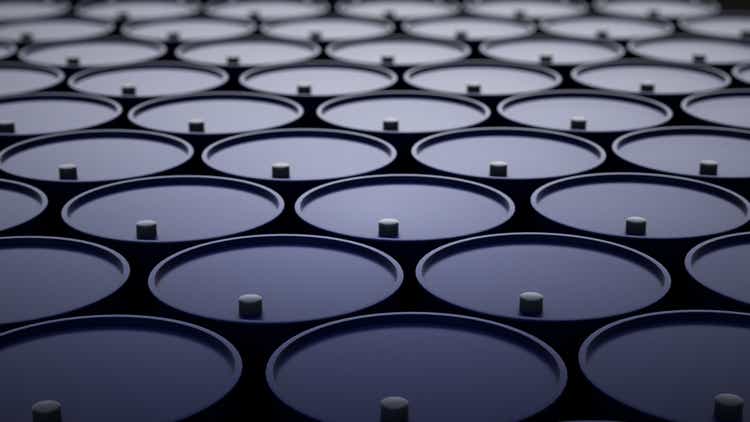 3d illustration of barrels with oil