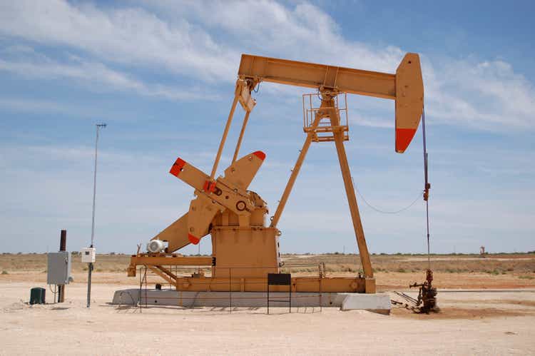 Pumping unit in Permian Basin oilfiled near Midland, Texas