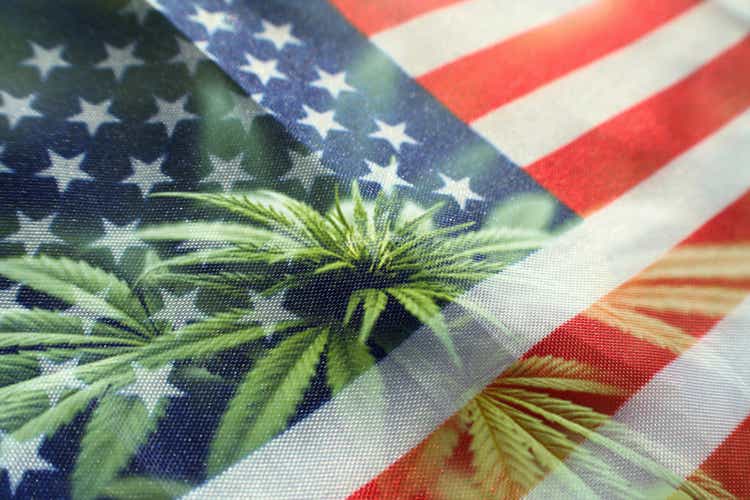 Cannabis Nation With American Flag With Marijuana Plant
