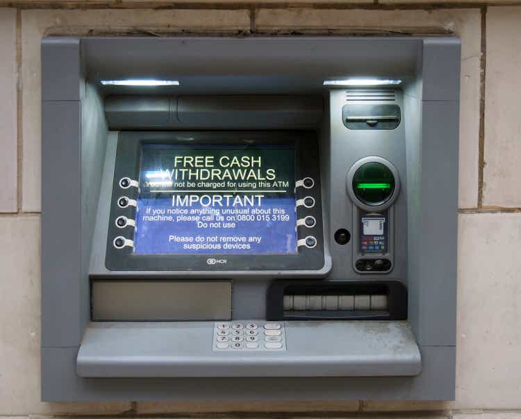 An NCR ATM cash machine on a wall in leeds city centre
