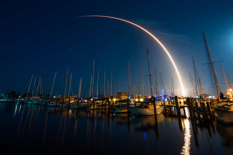 Long Exposure of SpaceX Falcon 9 Starlink V1.0-L24 Launch on April 28, 2021